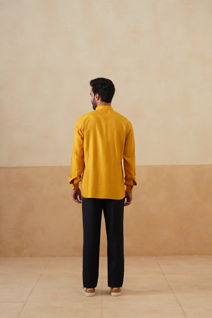 Mustard Yellow Hand Embroidered Ethnic Shirt
