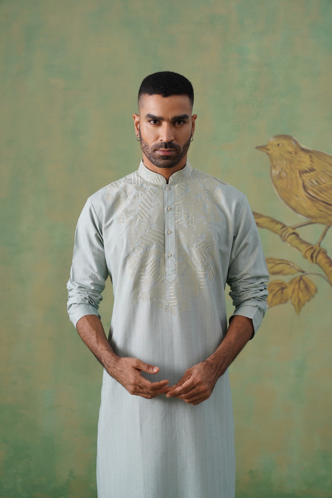 Muted Olive Green Kurta Set with Thread Work