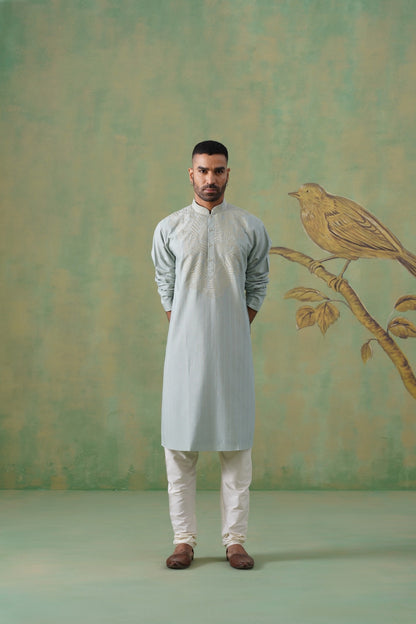 Muted Olive Green Kurta Set with Thread Work