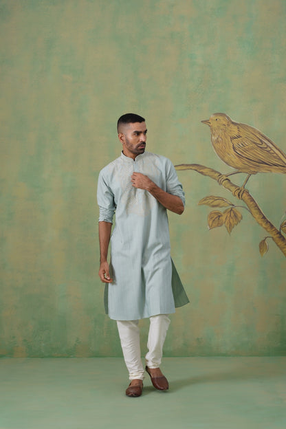 Muted Olive Green Kurta Set with Thread Work