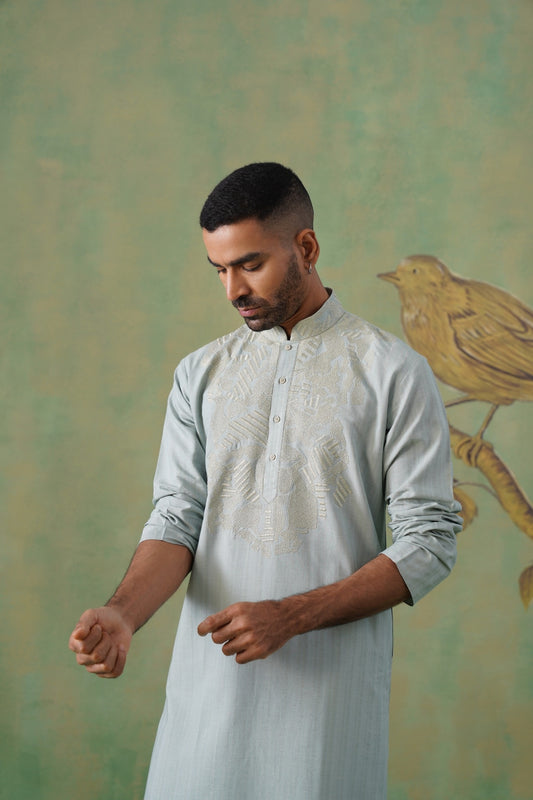 Muted Olive Green Kurta Set with Thread Work