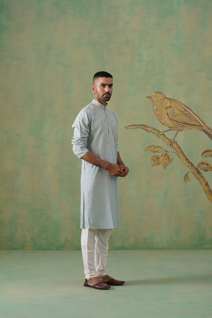 Muted Olive Green Kurta Set with Thread Work