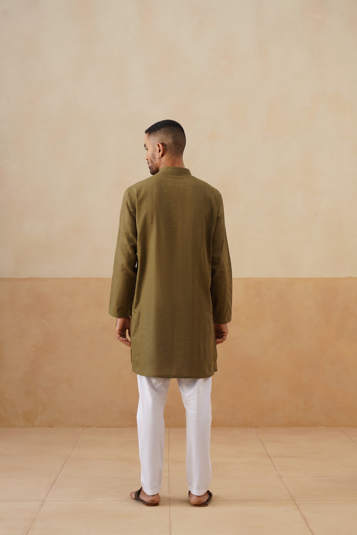 Olive & Brown Dual-Tone Panel Short Kurta