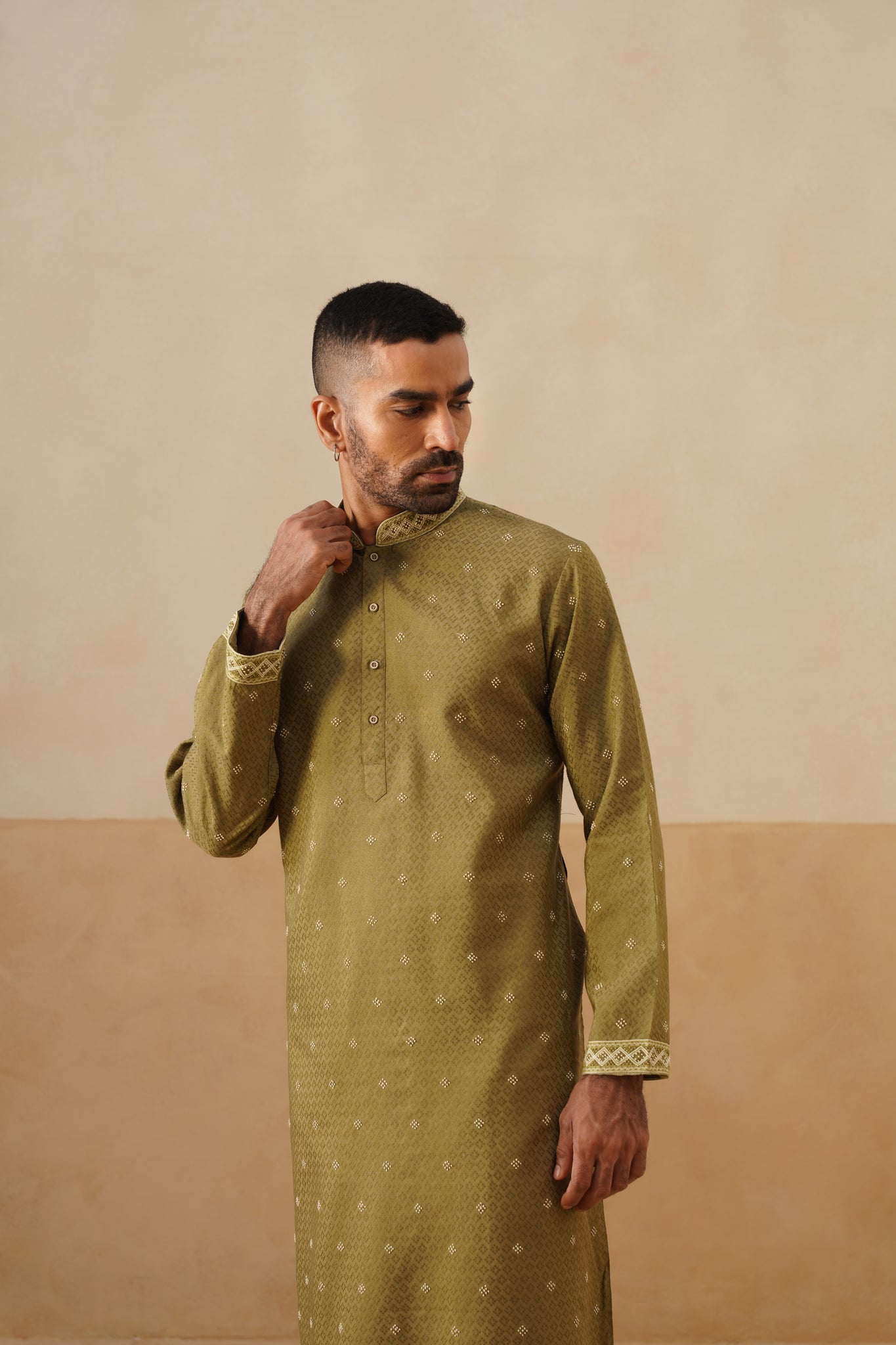 Olive Green Hand Embroidered Kurta Set