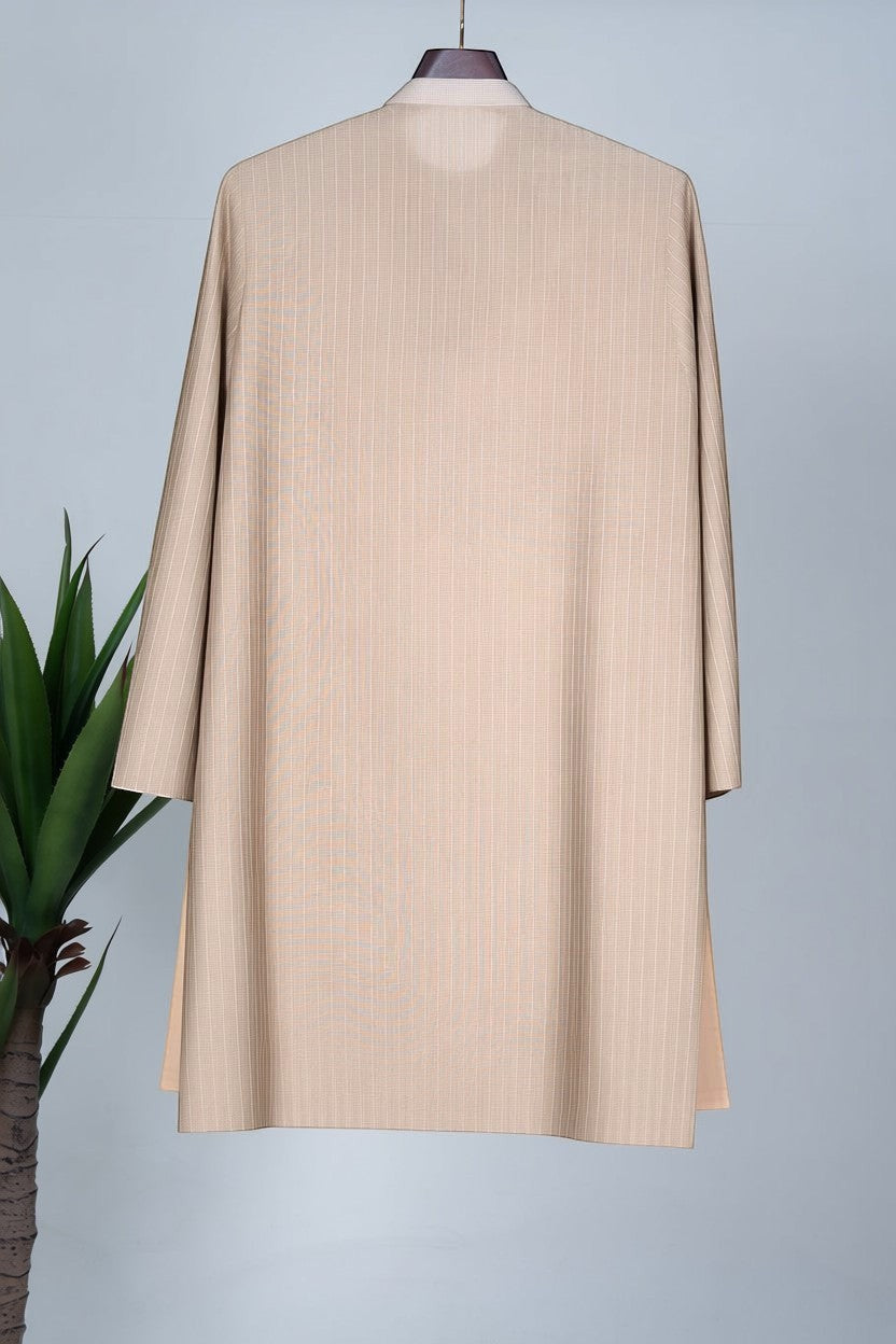 Orly beige cotton blend kurta with subtle texture and delicate hand embroidery, ideal for festive occasions.
