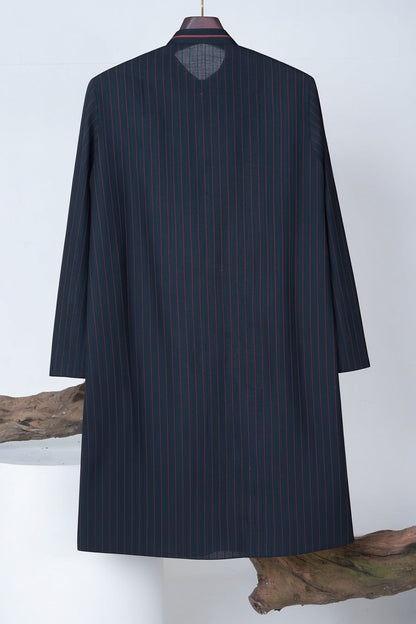 Orly black cotton blend kurta with red pinstripes and pintex detailing, suitable for evening wear.