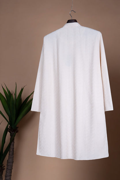 Orly off-white cotton blend kurta with embroidered stitch work across the body, featuring a refined finish for festive occasions.