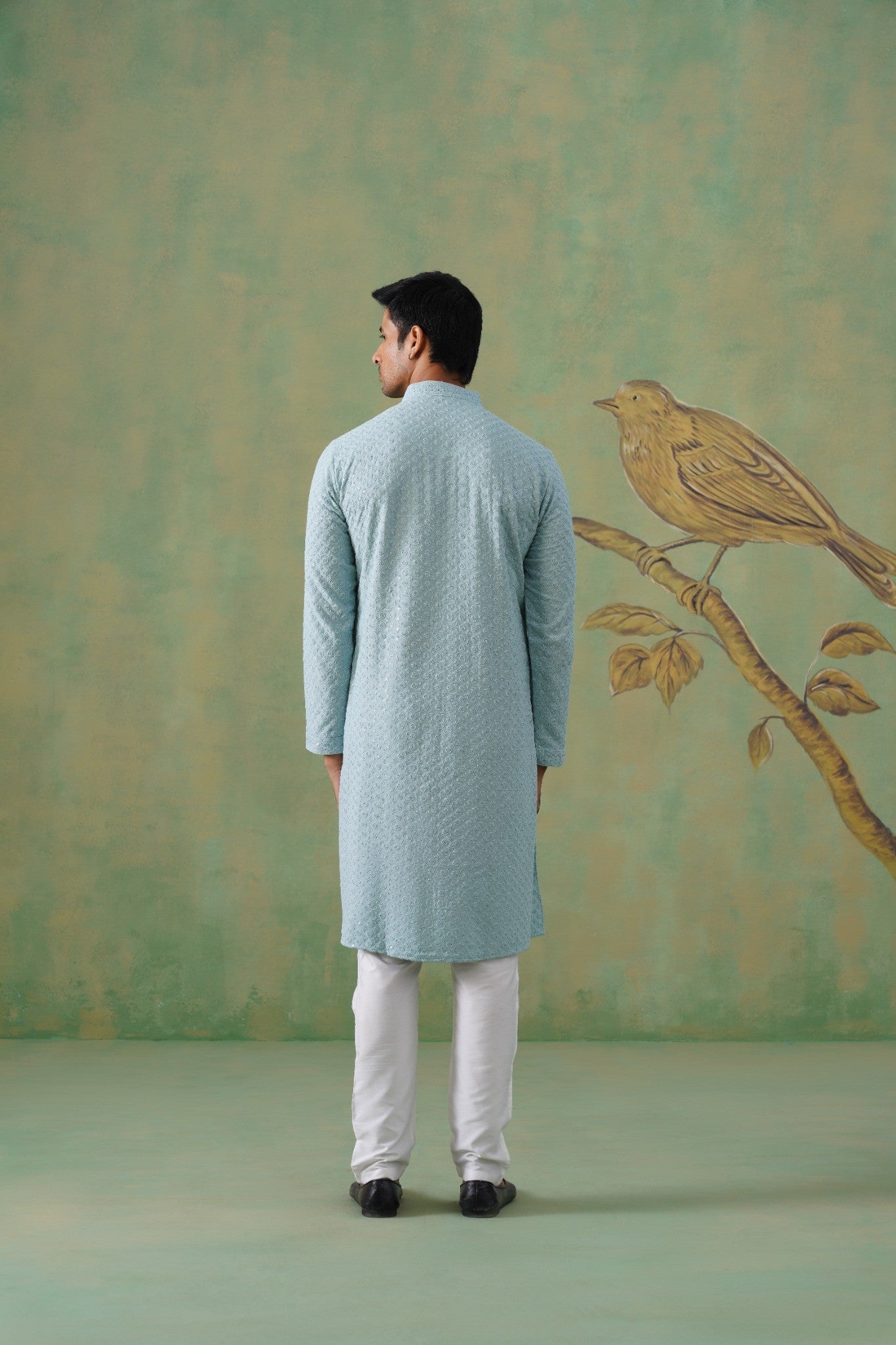 Pastel Blue Embroidered Cotton Kurta Set