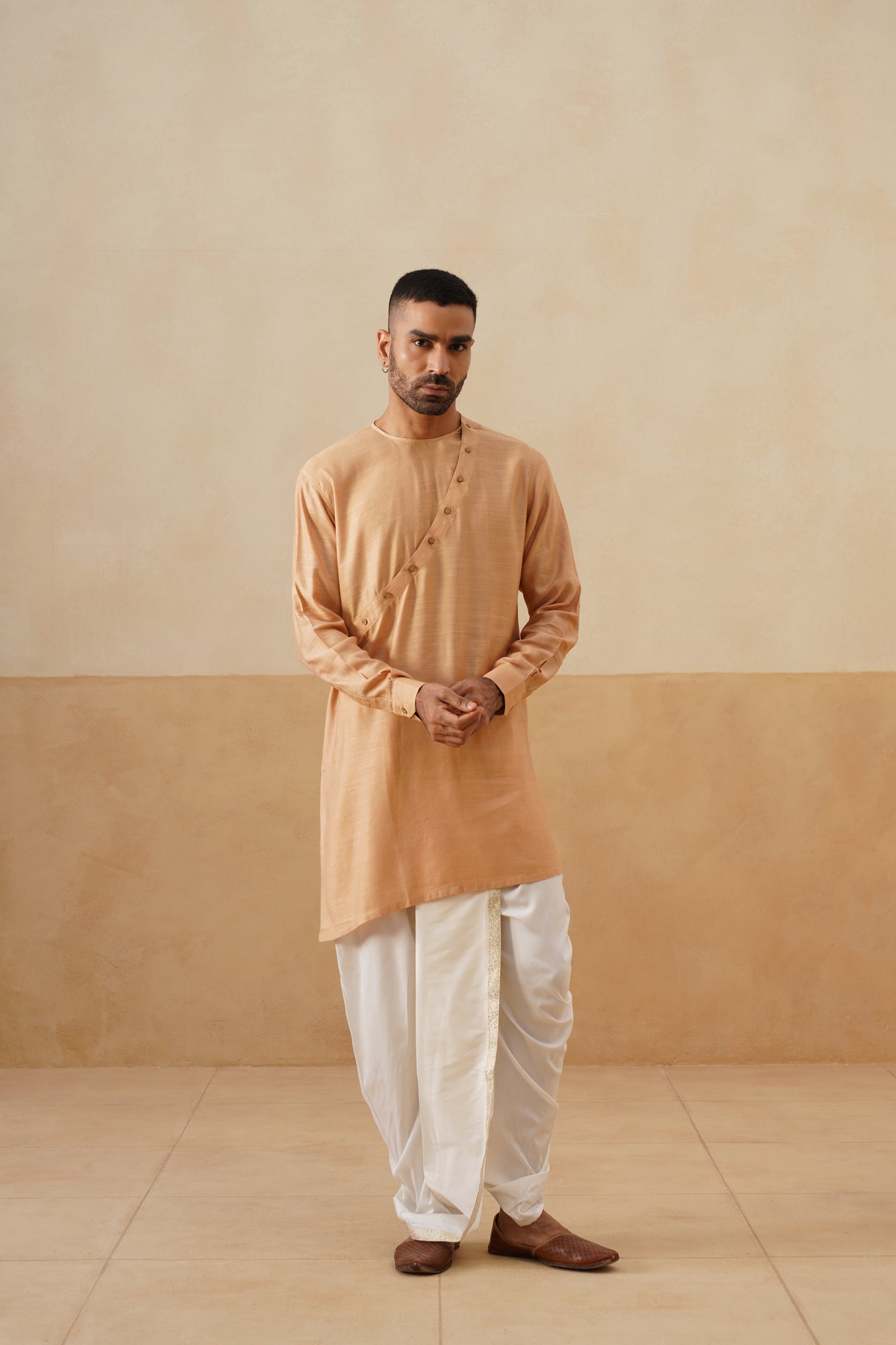 Peach Angrakha-Style Short Kurta