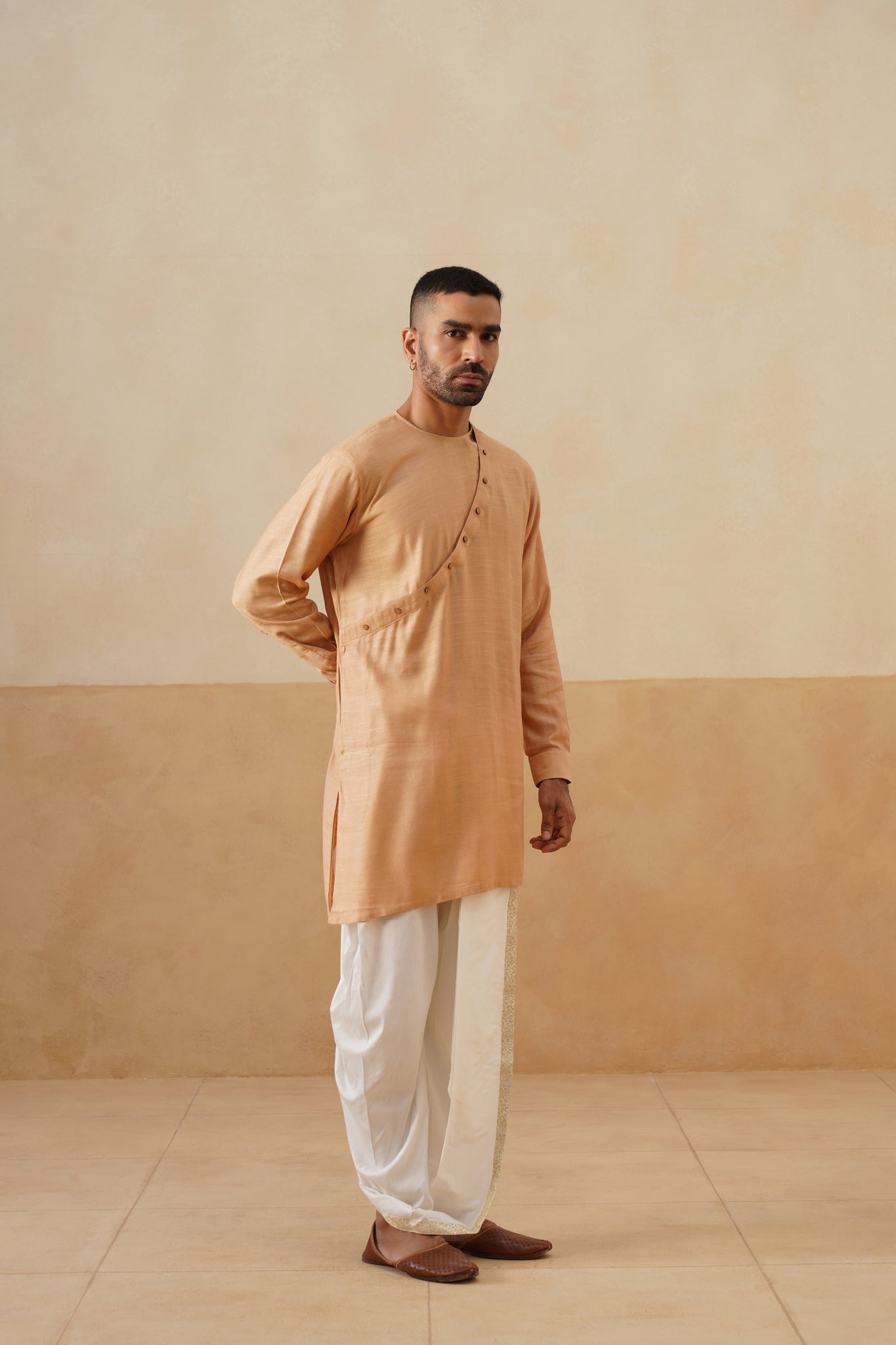 Peach Angrakha-Style Short Kurta