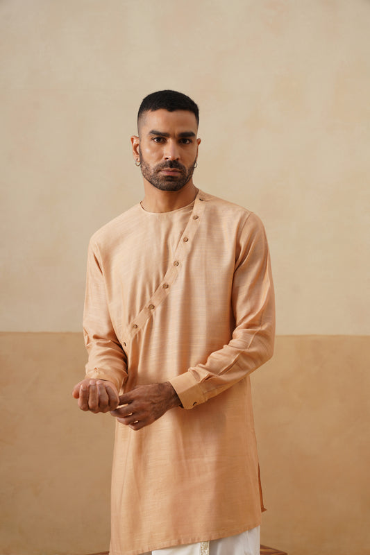 Peach Angrakha-Style Short Kurta