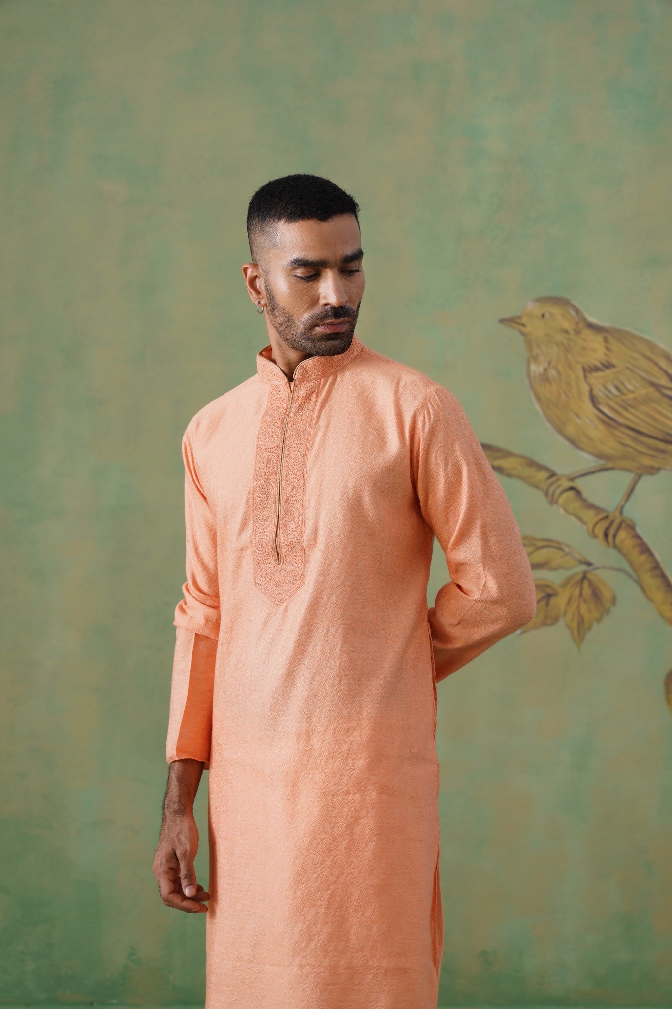 Peach Hand Embroidered Kurta Set