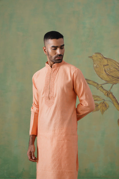 Peach Hand Embroidered Kurta Set