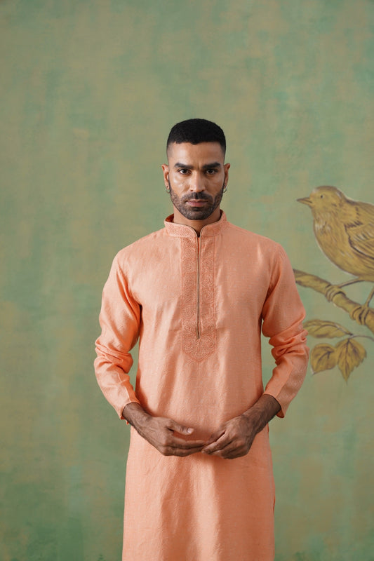 Peach Hand Embroidered Kurta Set