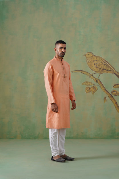 Peach Hand Embroidered Kurta Set