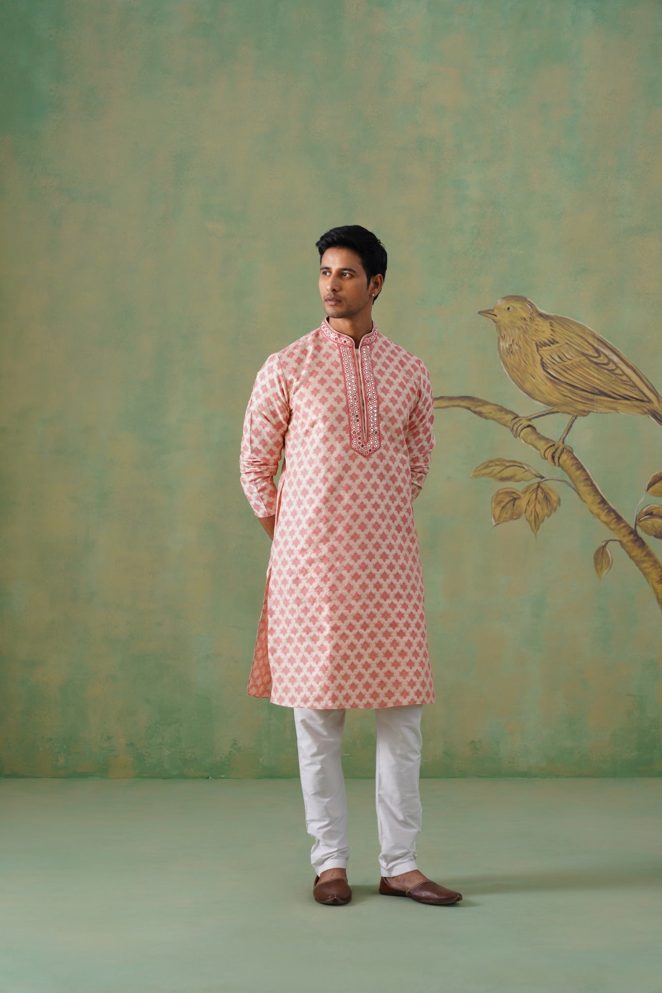 Pink Mirror Work Kurta Set