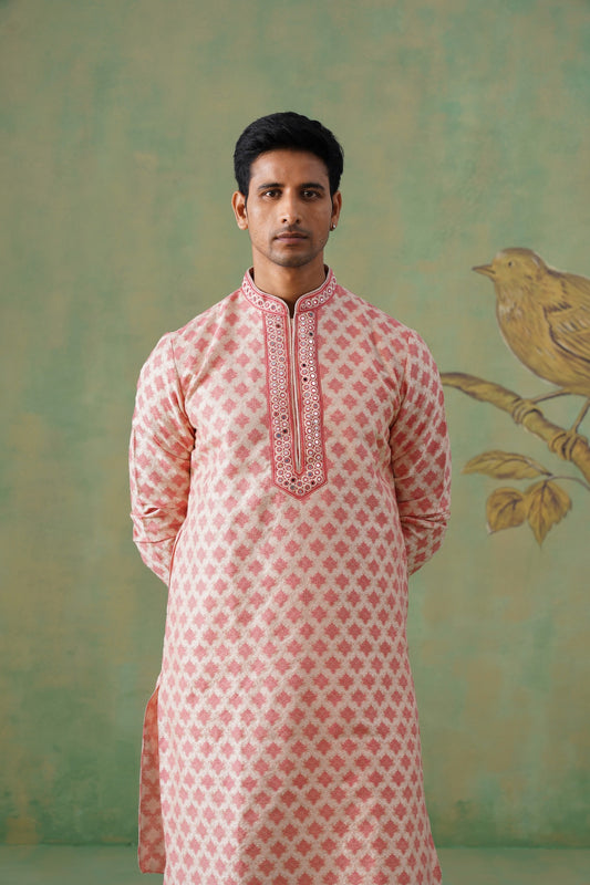 Pink Mirror Work Kurta Set