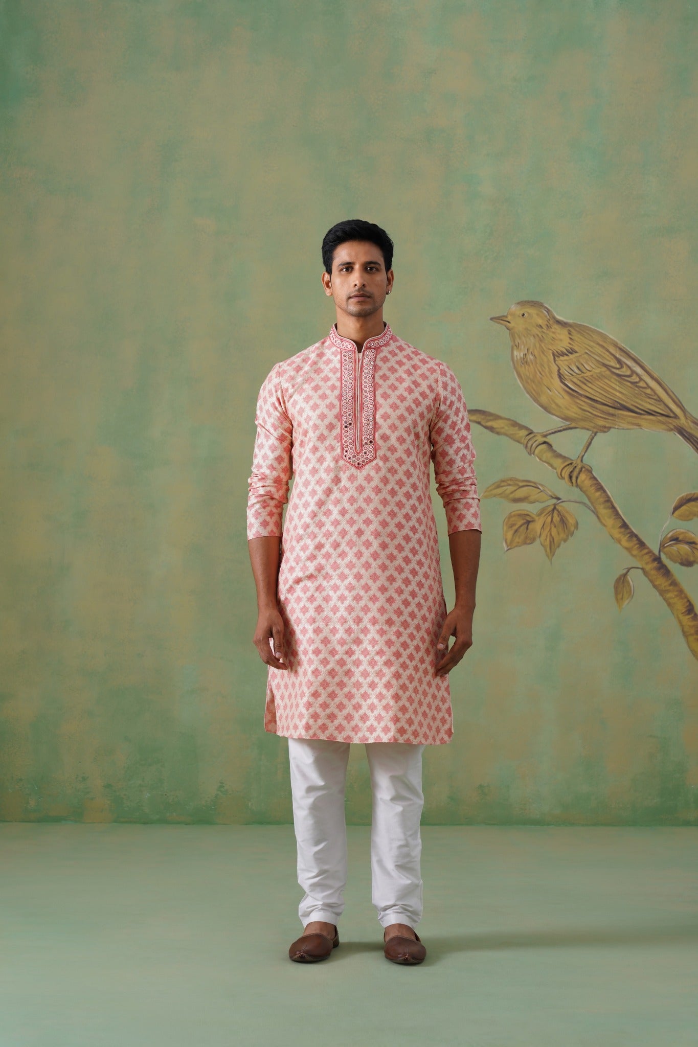 Pink Mirror Work Kurta Set