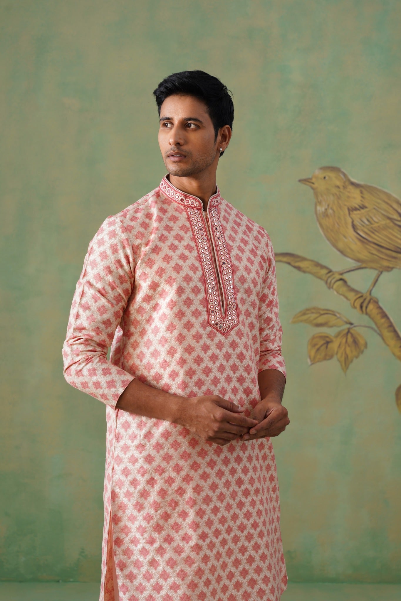 Pink Mirror Work Kurta Set