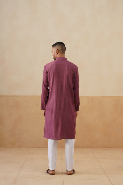 Plum Kurta with Contrast Beige Placket