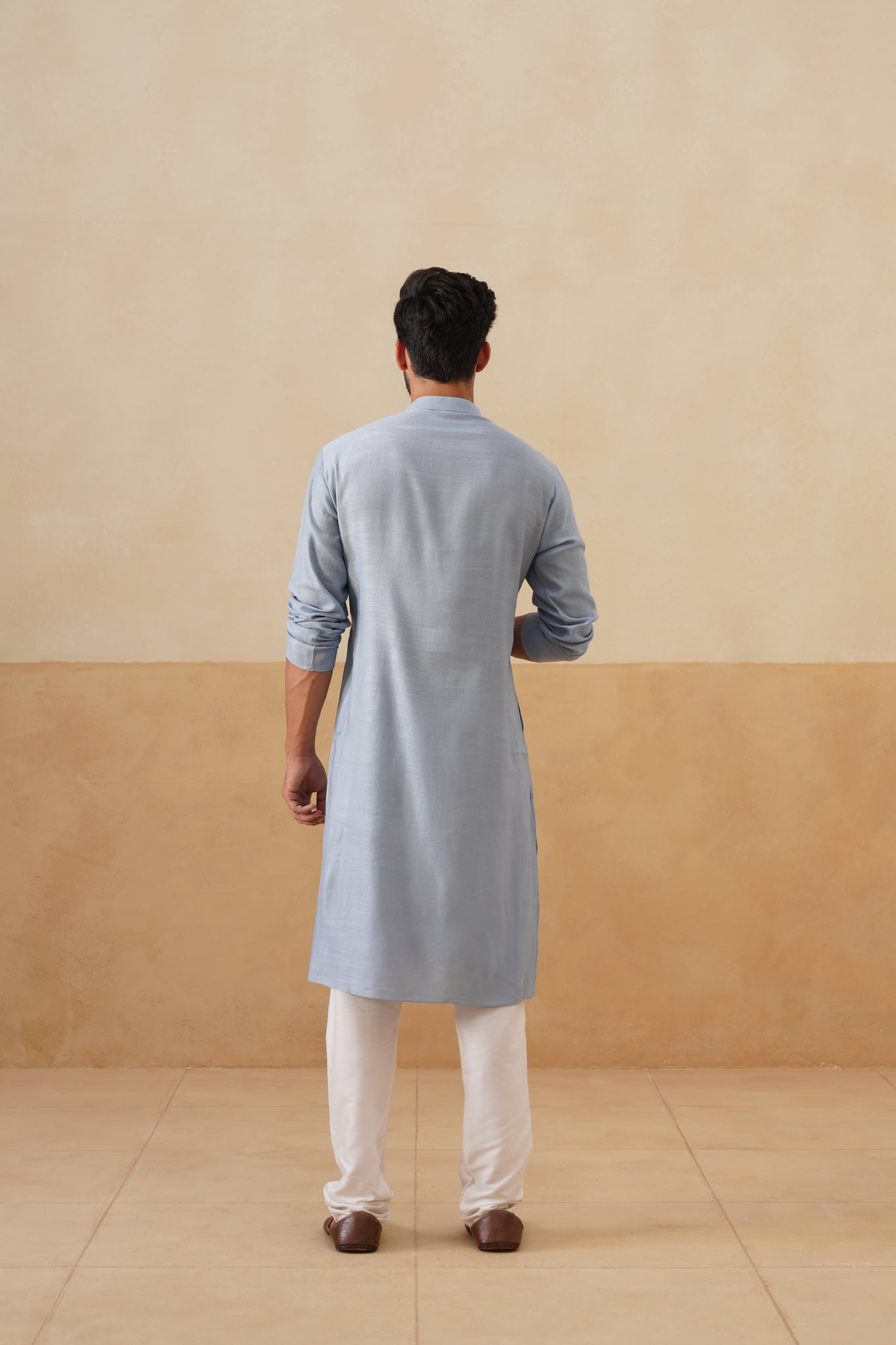 Powder Blue Contrast Placket Kurta