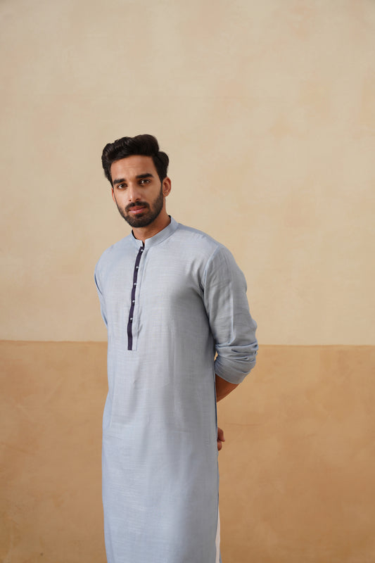 Powder Blue Contrast Placket Kurta