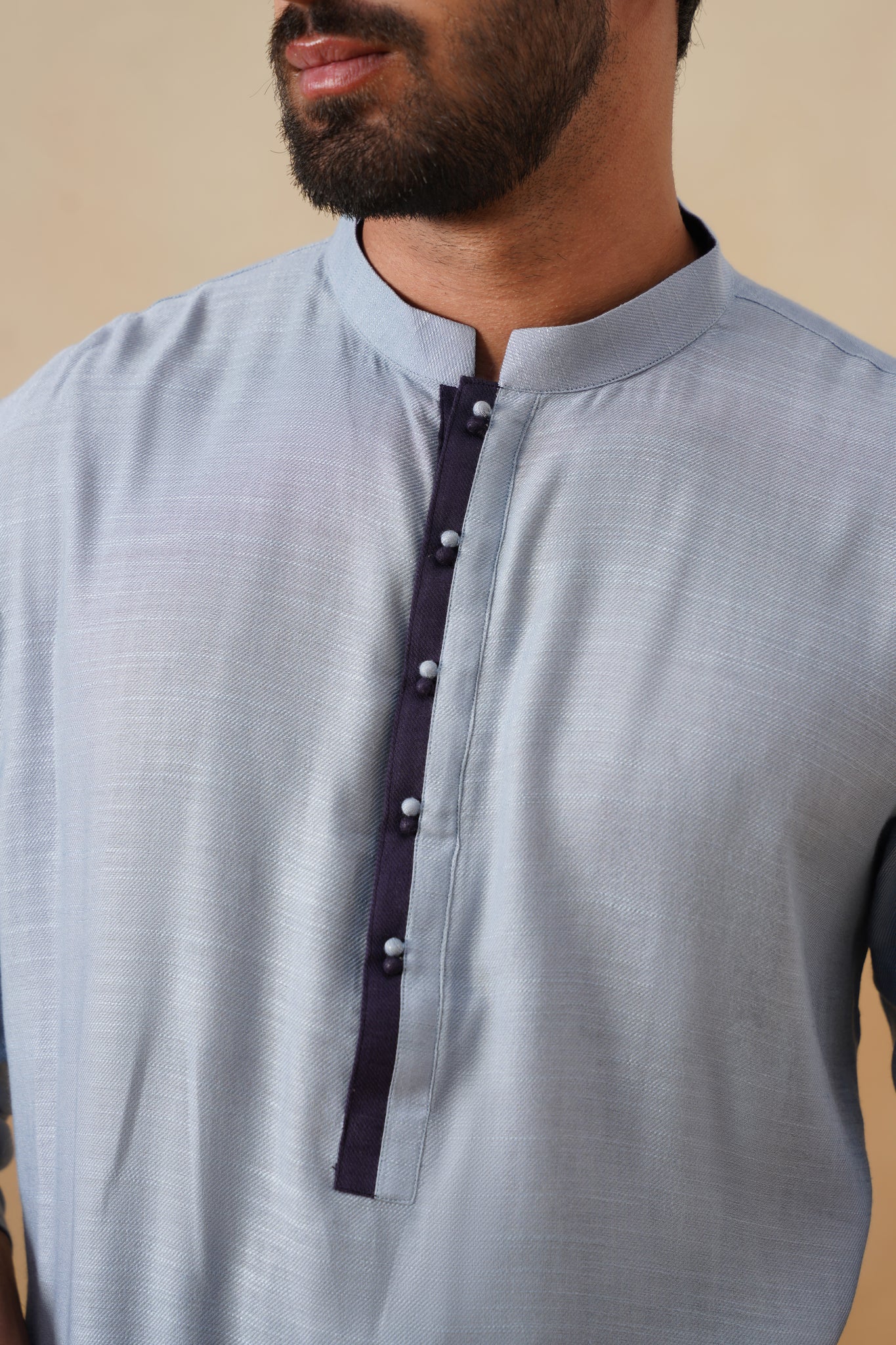 Powder Blue Contrast Placket Kurta