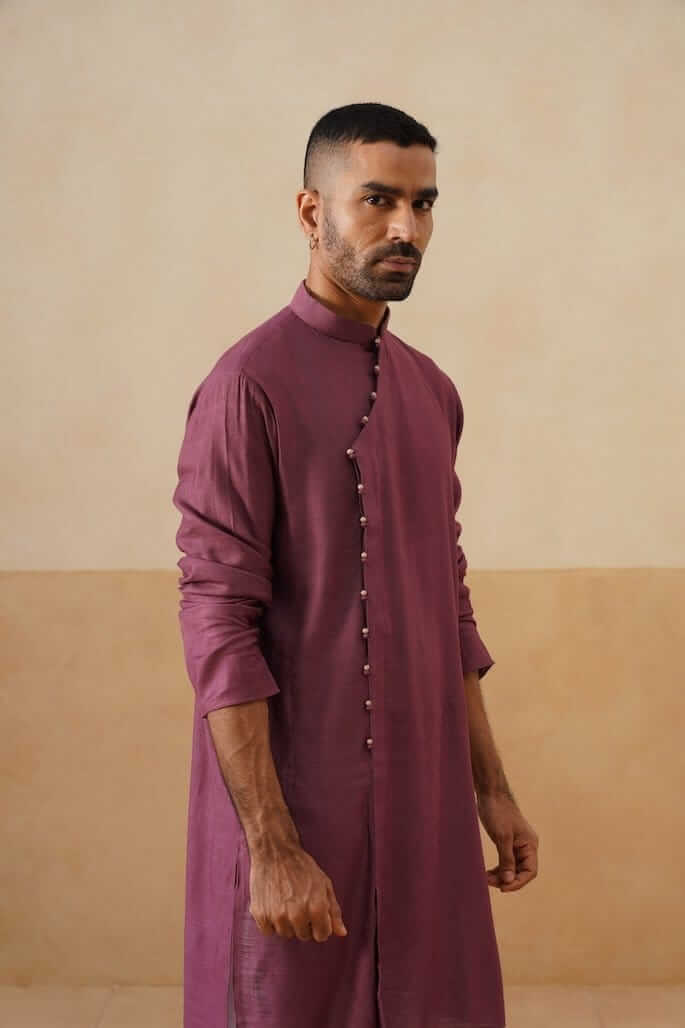 Purple Cotton Angrakha Kurta