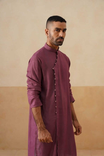 Purple Cotton Angrakha Kurta