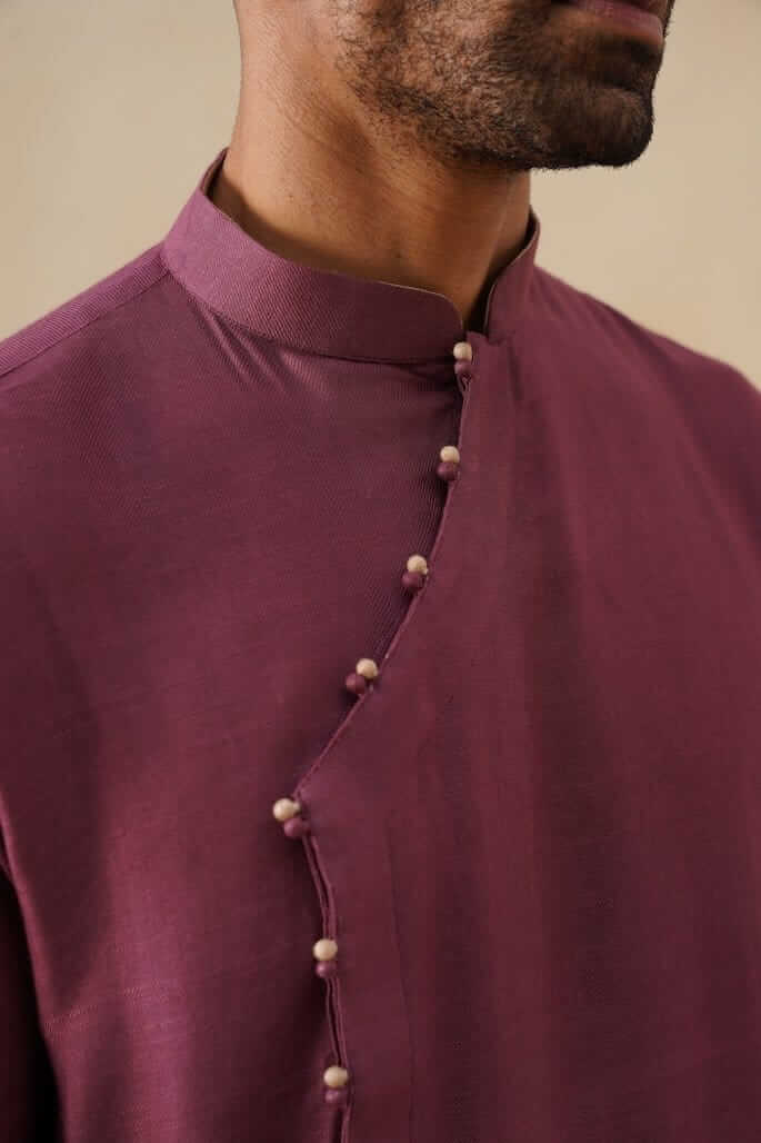 Purple Cotton Angrakha Kurta