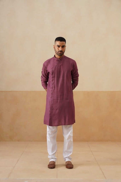 Purple Cotton Angrakha Kurta