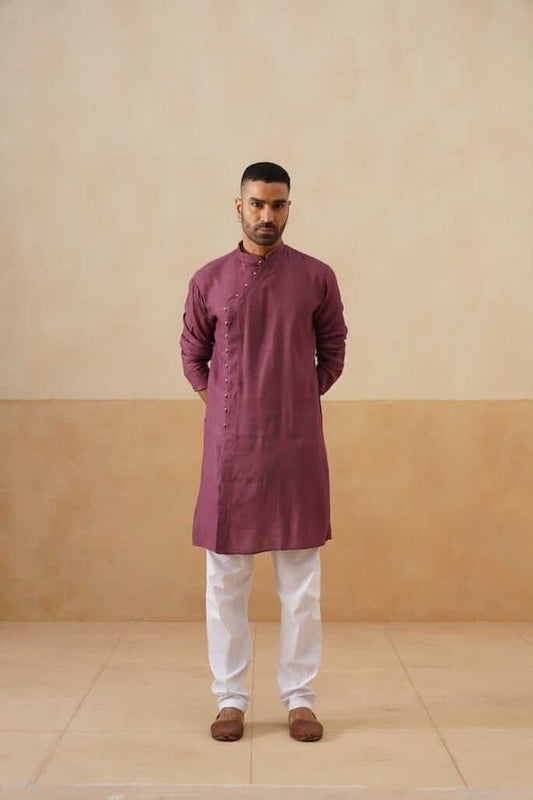 Purple Cotton Angrakha Kurta