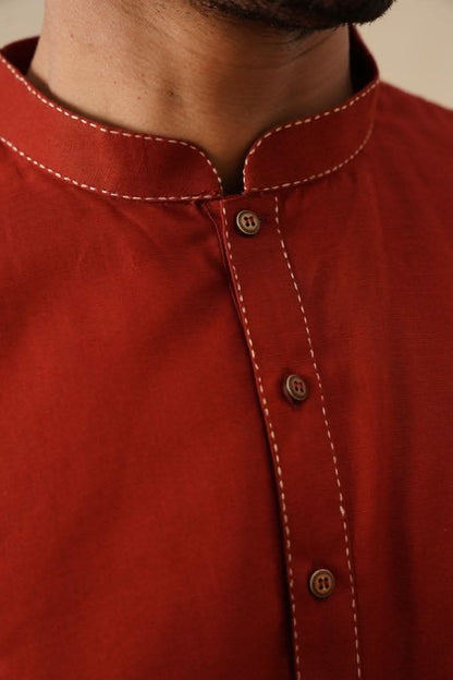 Rust Red Cotton Kurta