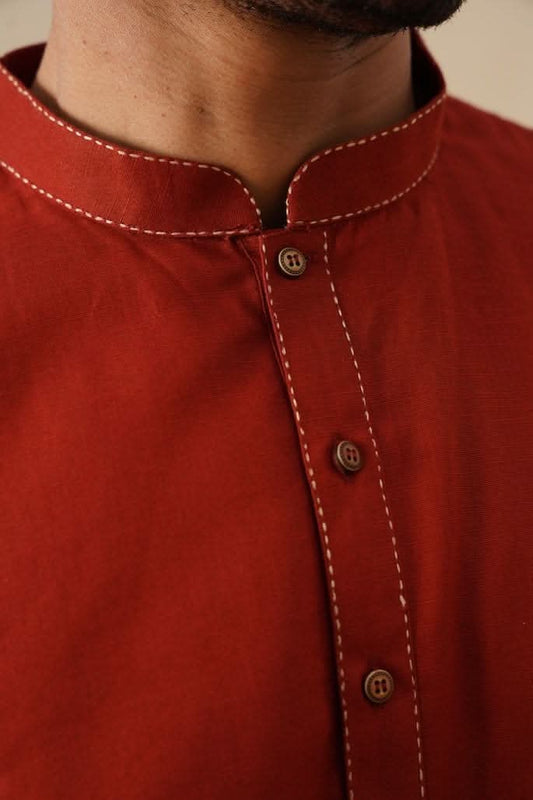 Rust Red Cotton Kurta