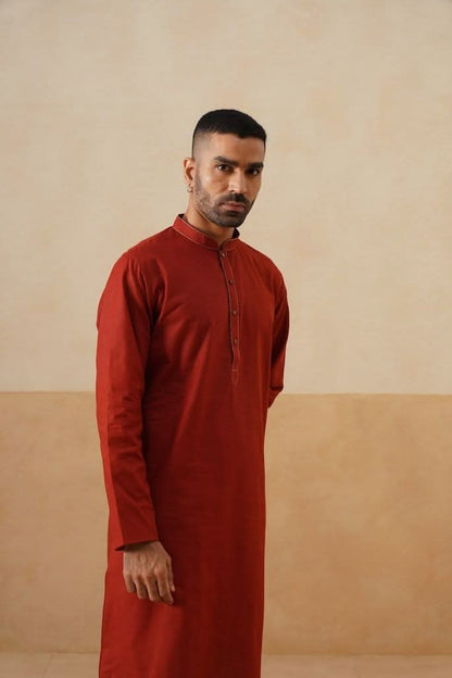 Rust Red Cotton Kurta
