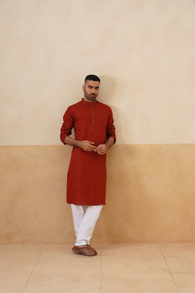 Rust Red Cotton Kurta