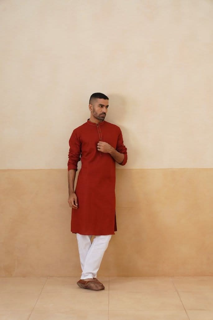 Rust Red Cotton Kurta