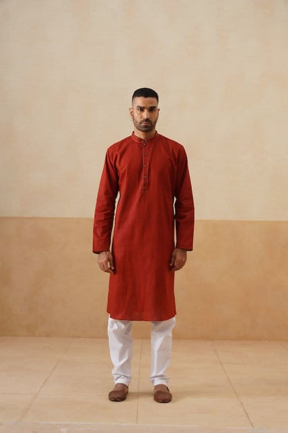 Rust Red Cotton Kurta