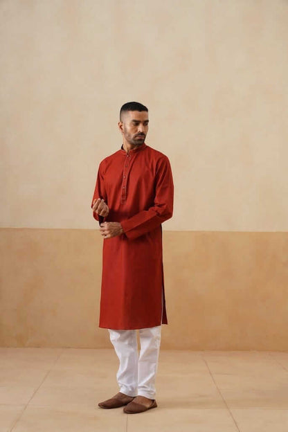 Rust Red Cotton Kurta