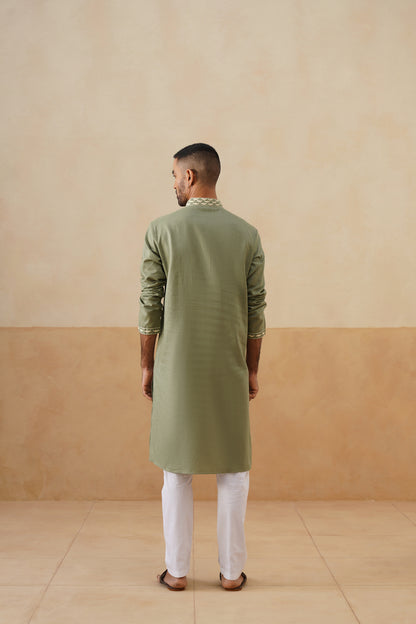 Sage Green Hand Embroidered Kurta Set