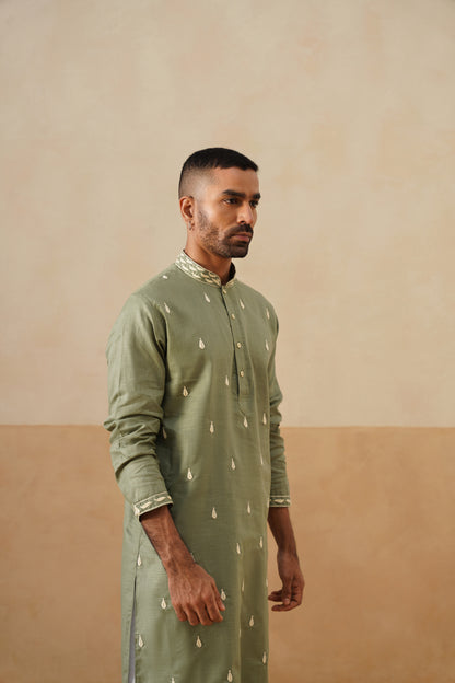 Sage Green Hand Embroidered Kurta Set