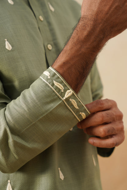 Sage Green Hand Embroidered Kurta Set