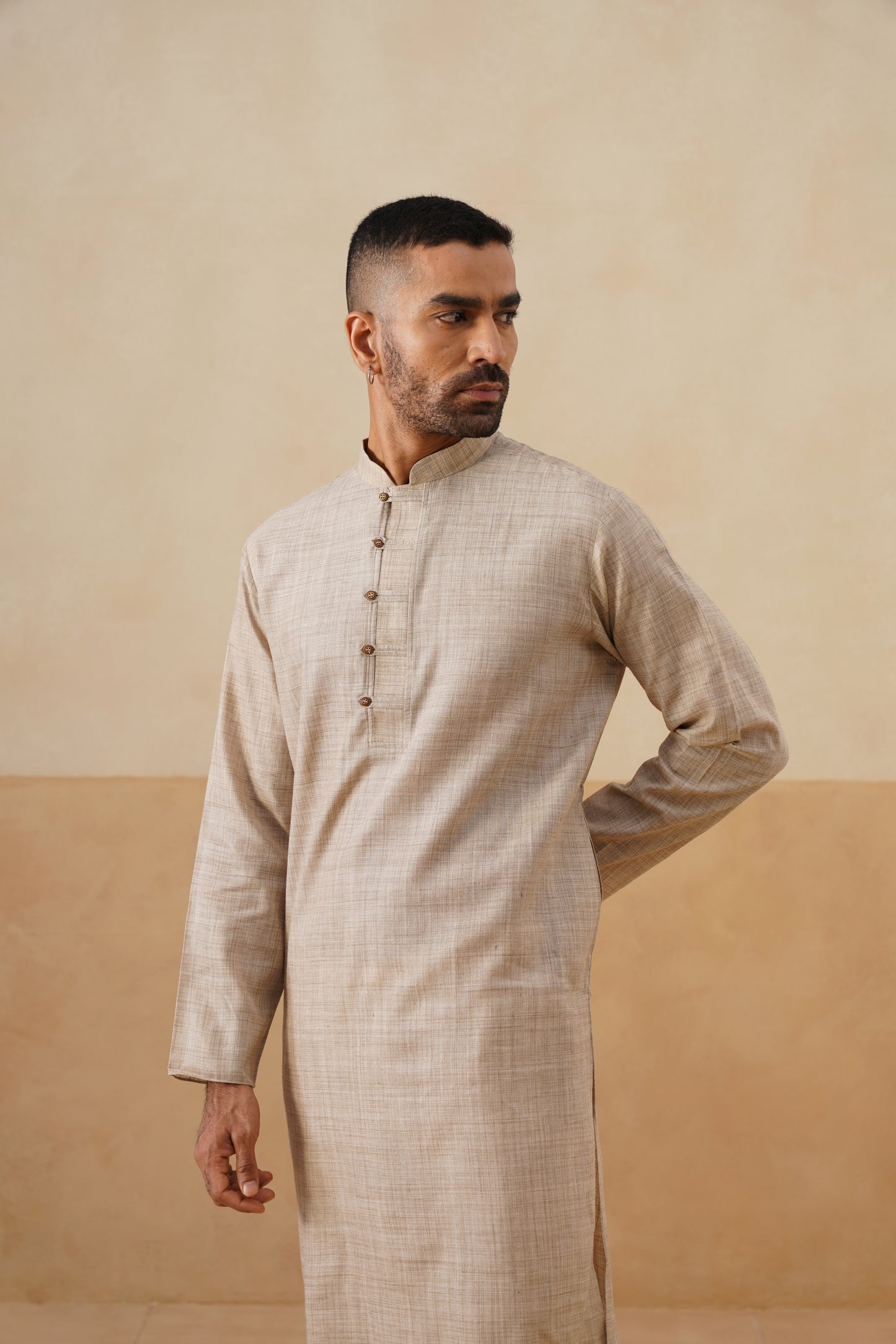 Sand Beige Textured Kurta