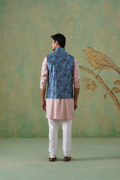 Indigo Blue Ikat Printed Short Jacket