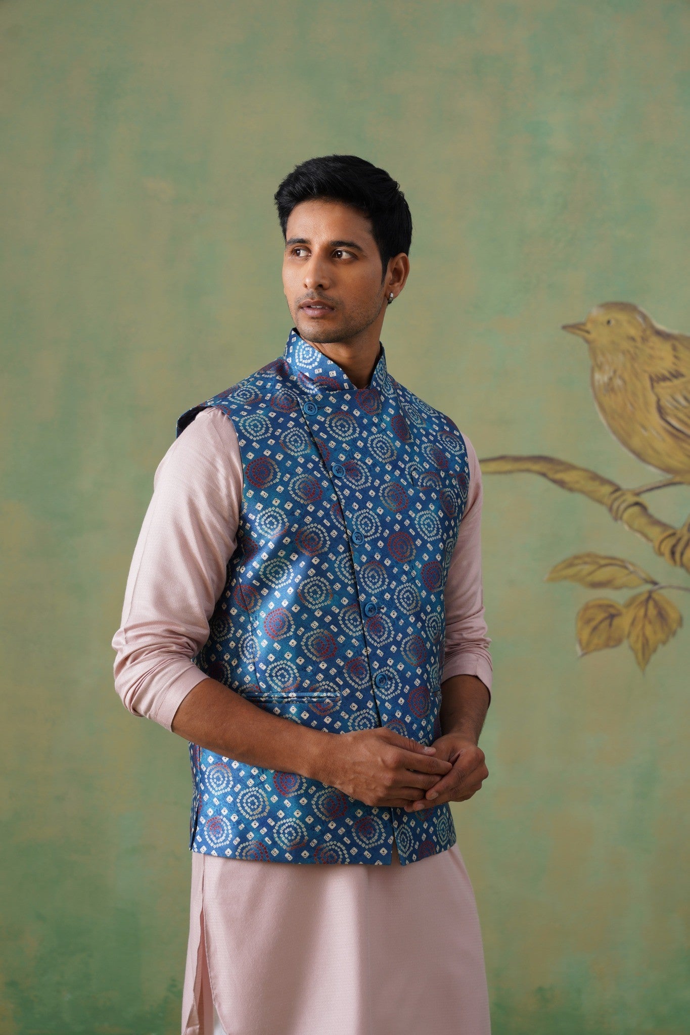 Indigo Blue Ikat Printed Short Jacket