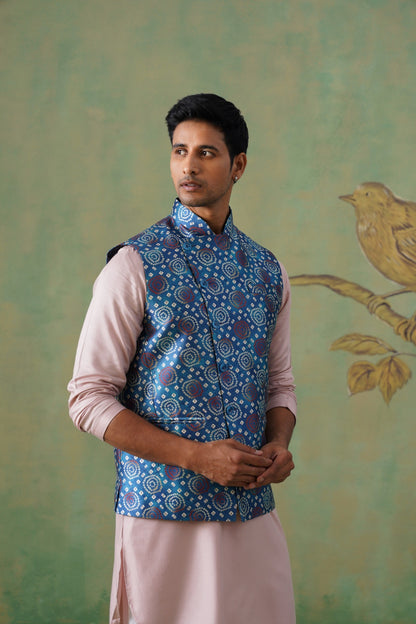 Indigo Blue Ikat Printed Short Jacket