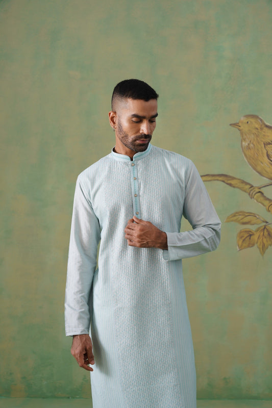 Light Blue Patterned Kurta Set