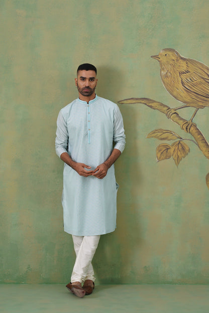 Light Blue Patterned Kurta Set