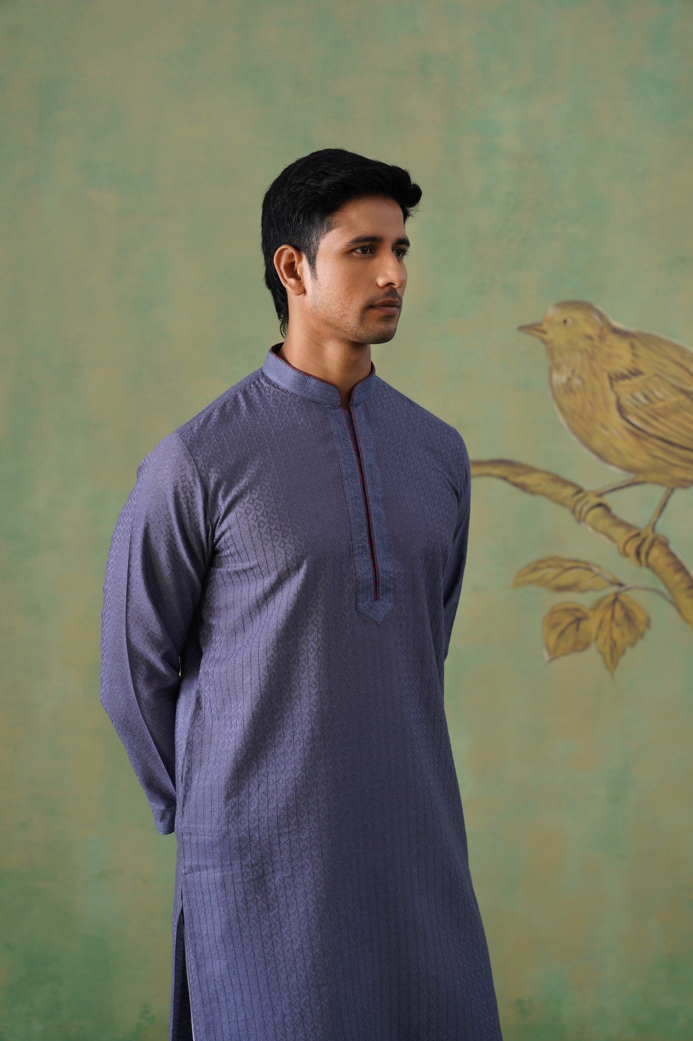 Slate Blue Textured Cotton Kurta Set
