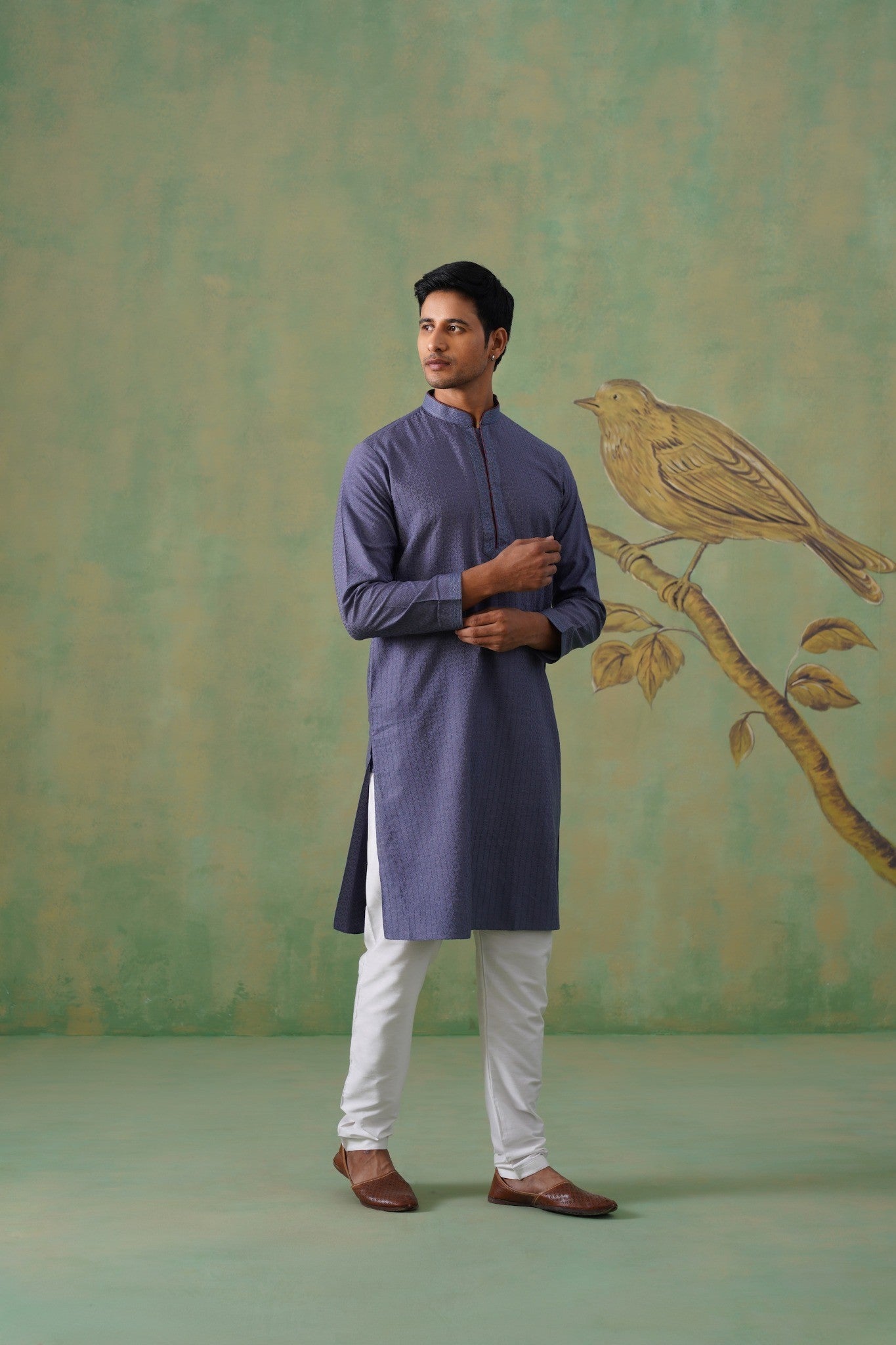 Slate Blue Textured Cotton Kurta Set